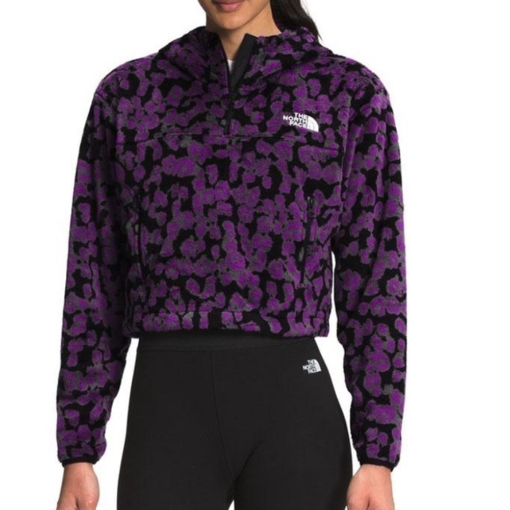 North Face Printed Osito 1/4 Zip Hoodie Purple and Black